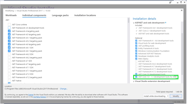 Visual Studio Installer- individual components Visual Studio Installer- individual components